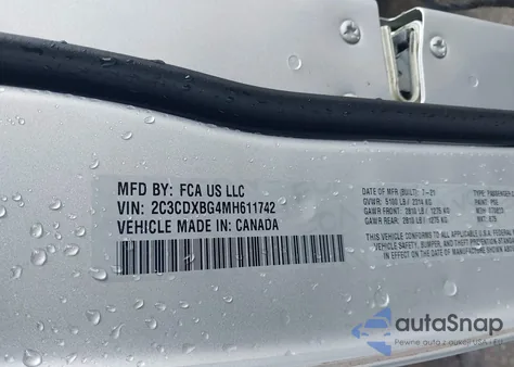 2021 Dodge Charger Sxt Rwd из США, поврежденный, VIN 2C3CDXBG4MH611742